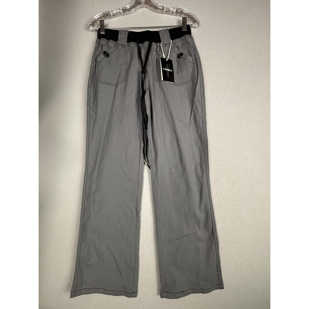 Flamingals Pants Womens Small Gray Twill Chino Relaxed Drawstring Casual Stretch